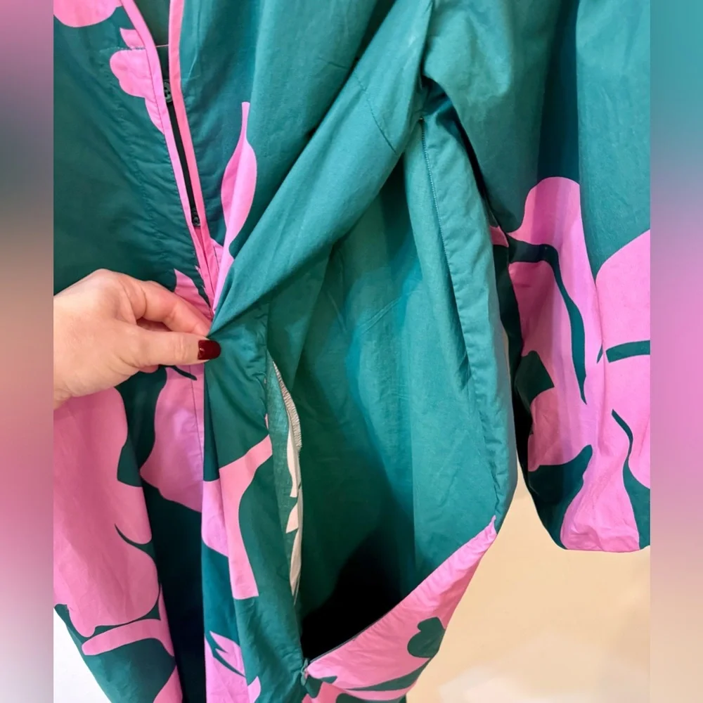 Tuckernuck Hyacinth House Arem Caftan Hunter Green and Pink Floral Size XS - Picture 10 of 13